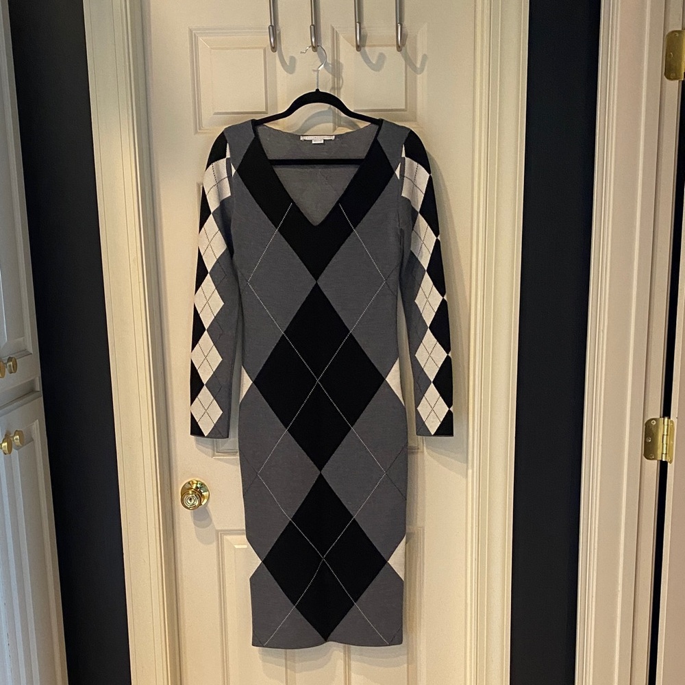 Stella McCartney Gray and Black Argyle Midi Dress